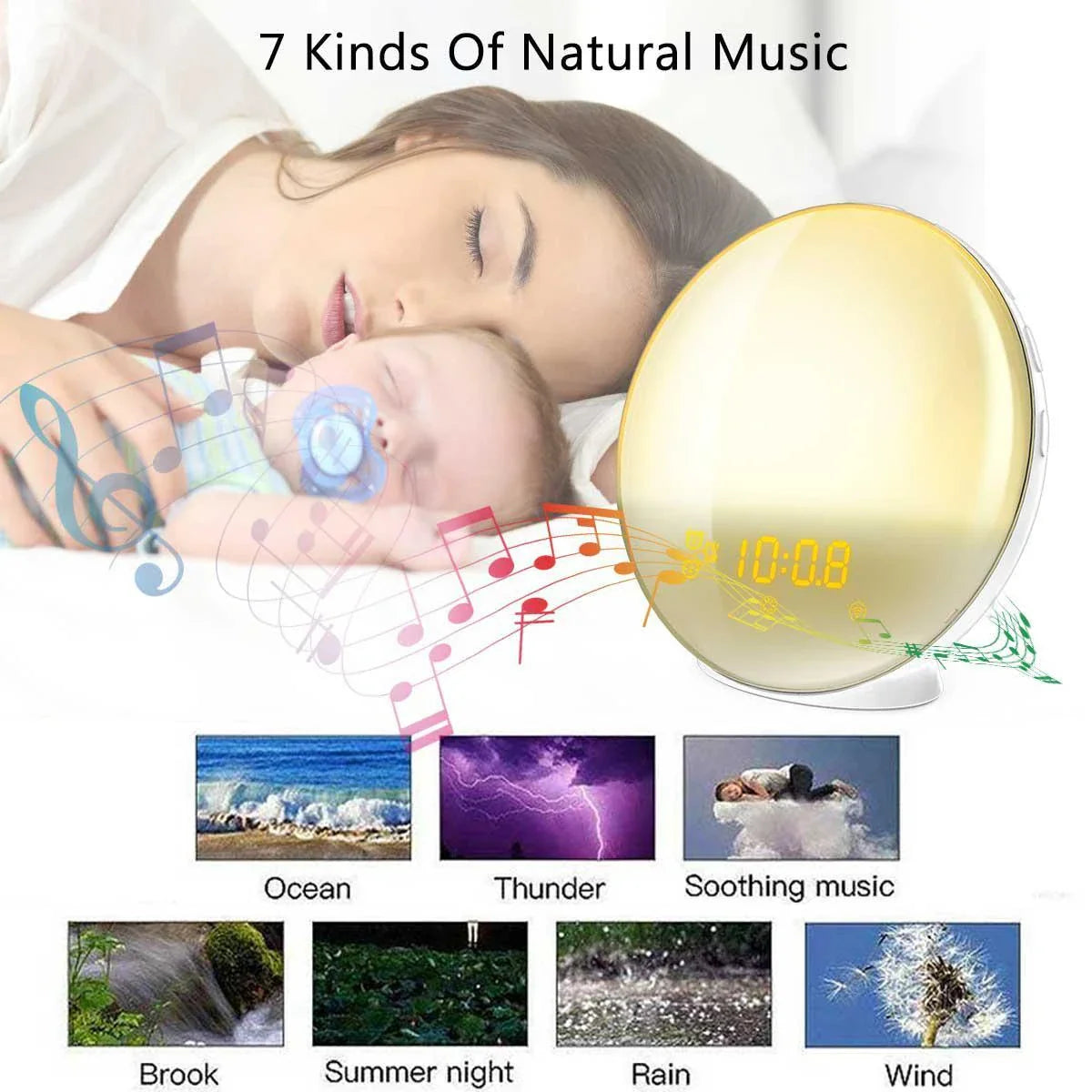 Intelligent Wake-Up Light with Simulated Sunrise, Natural Sounds, and Customizable Settings