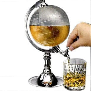 Globe wine decanter with silver stand and transparent globe for elegant drink serving