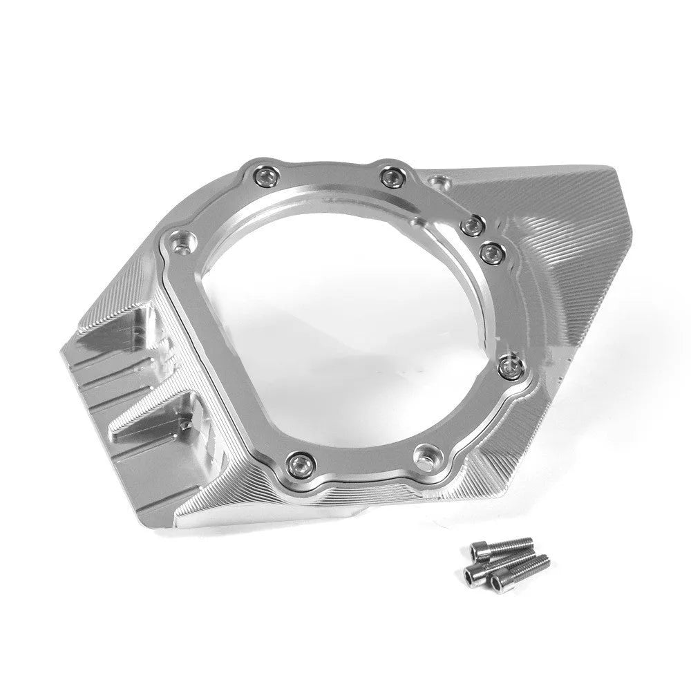 Vespa Primavera clutch intake cover in metallic finish shown on a scooter engine.