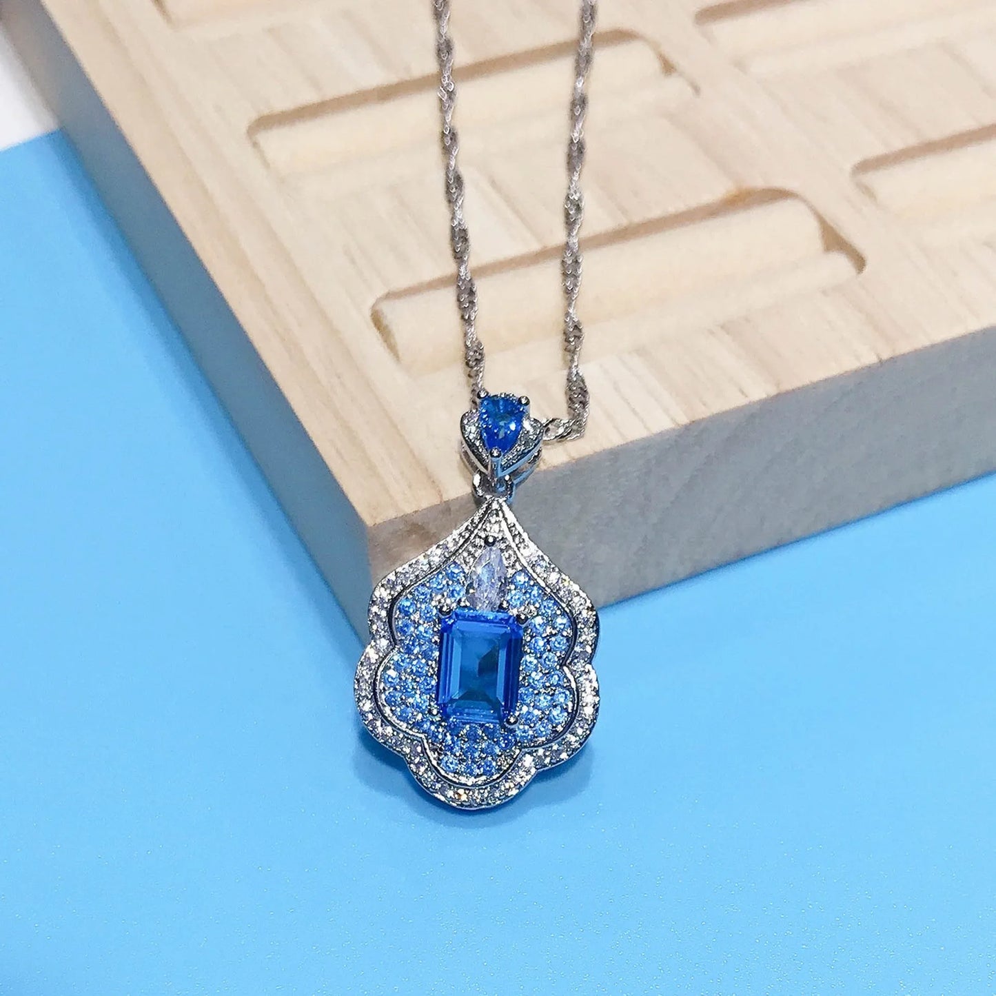 Sea blue geometric copper pendant jewellery component without chain