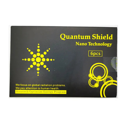 Box of six round gold and silver anti-radiation stickers for mobile phones.