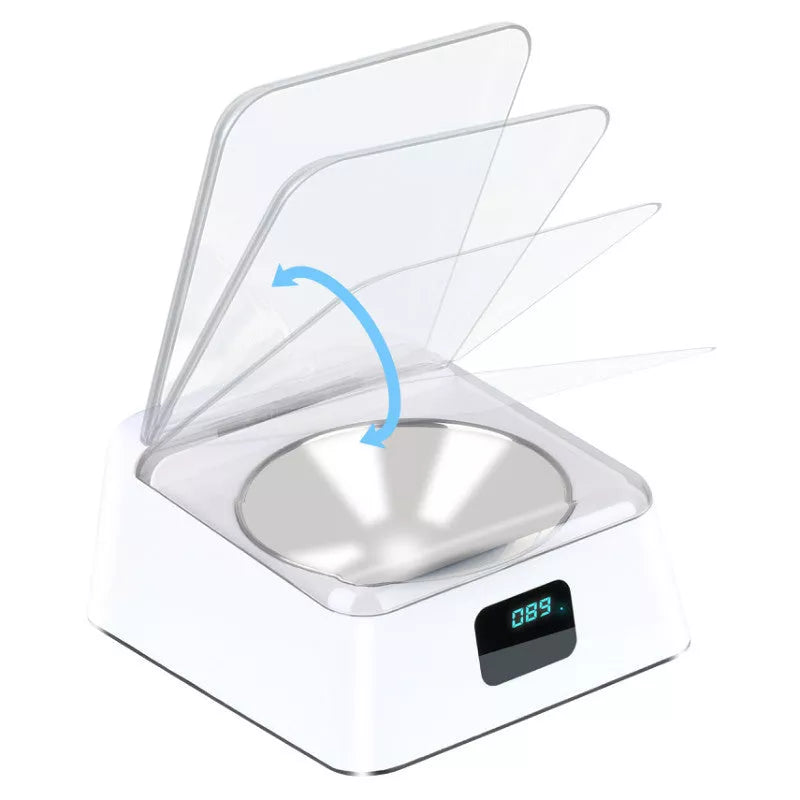White automatic pet feeder with moisture and pest protection features