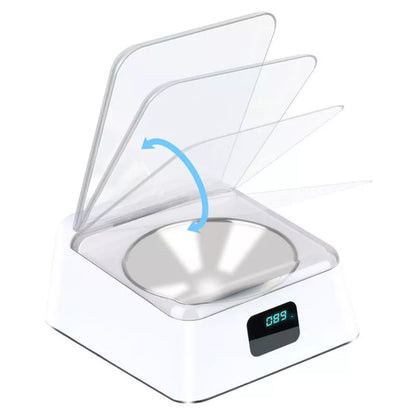White automatic pet feeder with moisture and pest protection features