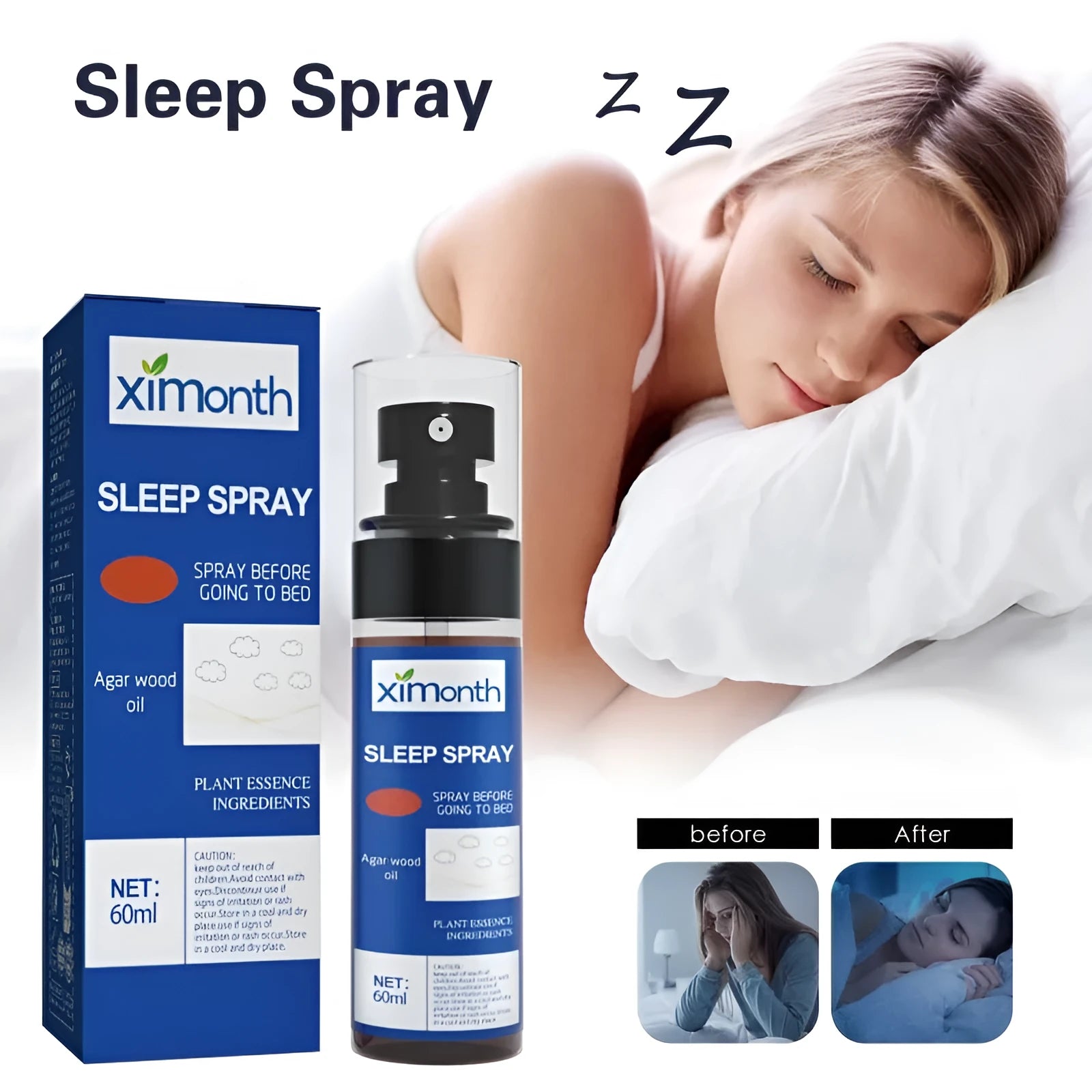 60ml bottle of natural essential oil aromatherapy sleep care spray for stress relief