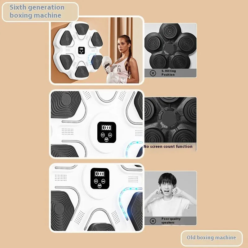 Smart music boxing machine wall target with 6 electronic reaction points and hanging design for home fitness training