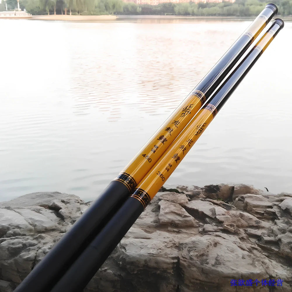 Dragon pattern carp fishing rod with FRP construction for stream fishing applications