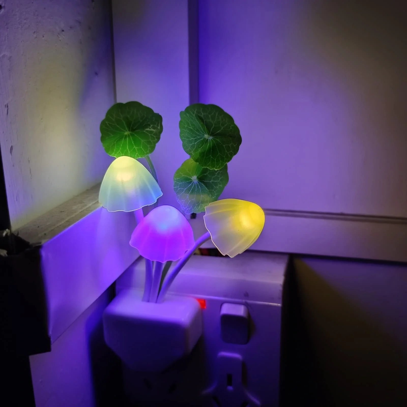 Color-changing LED mushroom night light with automatic sensor for home use