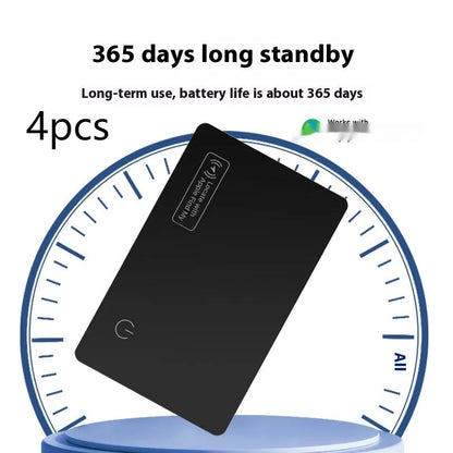 Black ultra-thin anti-loss tracking card next to credit card showing 2.5mm thickness comparison