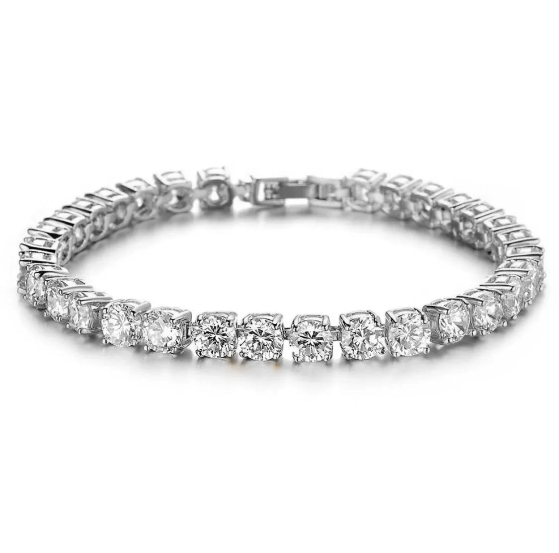 Men's geometric link chain bracelet with a single row of sparkling zirconia rhinestones in five colour options.