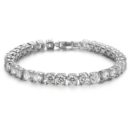 Men's geometric link chain bracelet with a single row of sparkling zirconia rhinestones in five colour options.