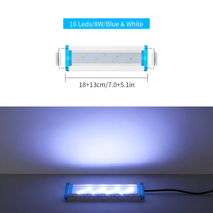 Ultra-thin blue and white LED aquarium light with multiple length options on PVC housing