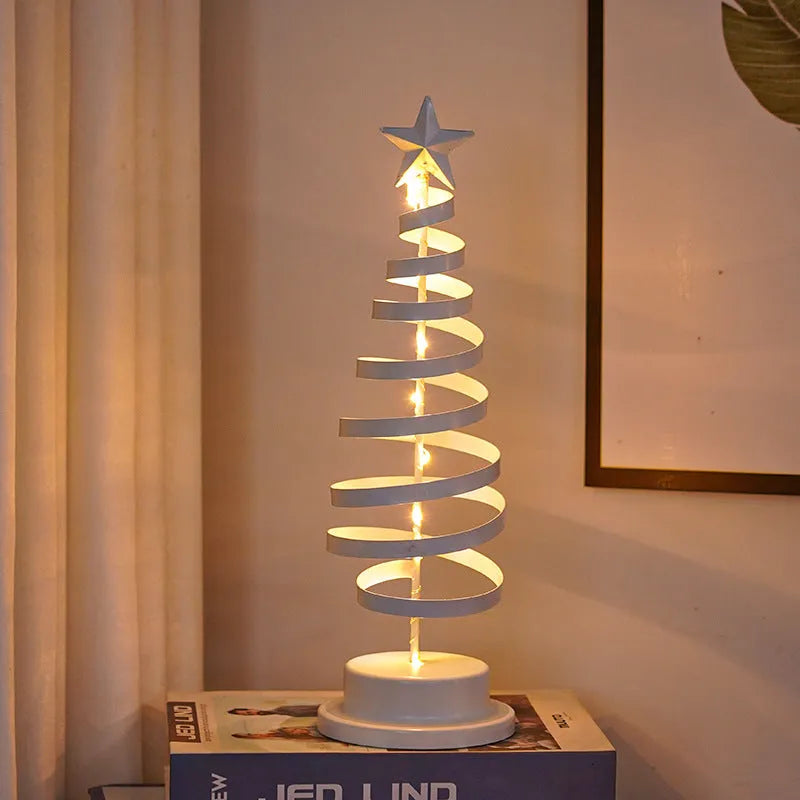 Wrought iron Christmas tree LED table light with battery operation and warm white illumination