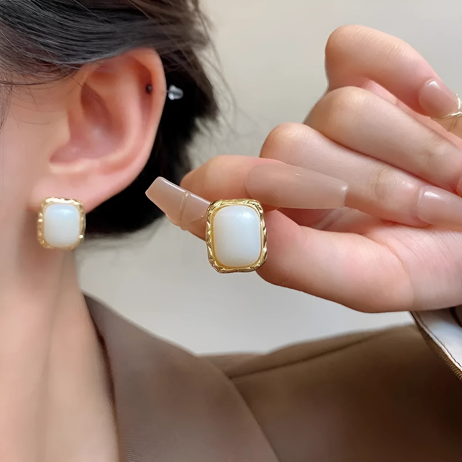 Geometric circular earrings with hand-woven Korean style design in mixed materials colour X0439