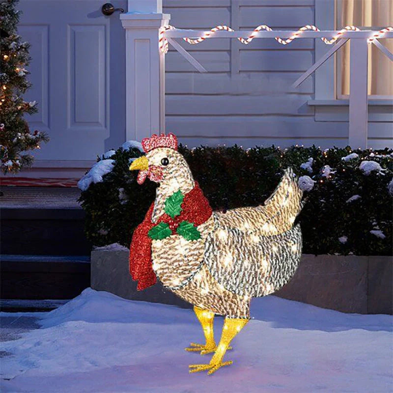 Iron Christmas lantern chicken with scarf for garden decoration