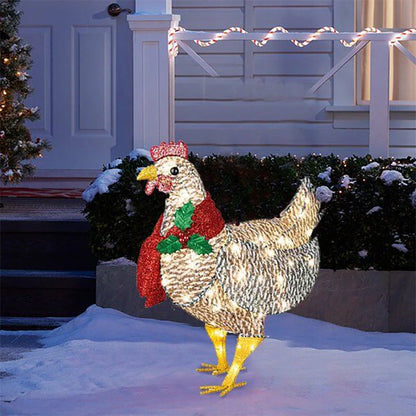 Iron Christmas lantern chicken with scarf for garden decoration
