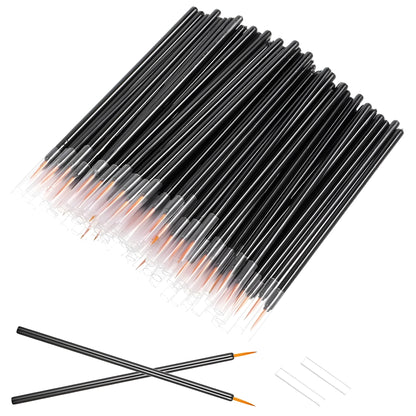 100 black disposable eyeliner brushes with ultra-fine points and plastic sleeves