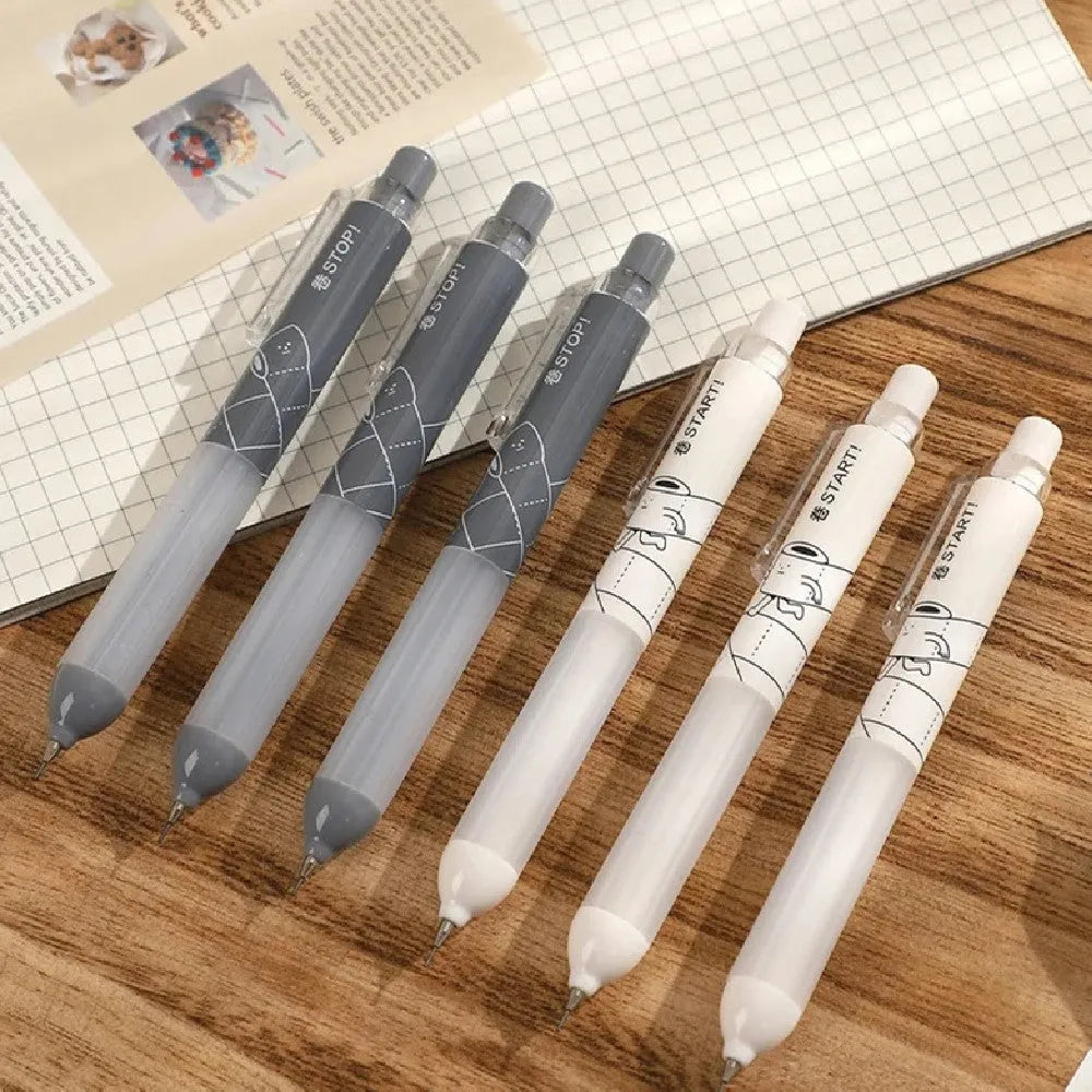 Black and white automatic pencils showing 0.5mm lead tip with minimalist plastic barrel design