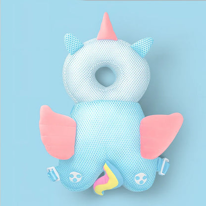 Toddler head protection pad with animal character design showing 33cm by 19cm dimensions