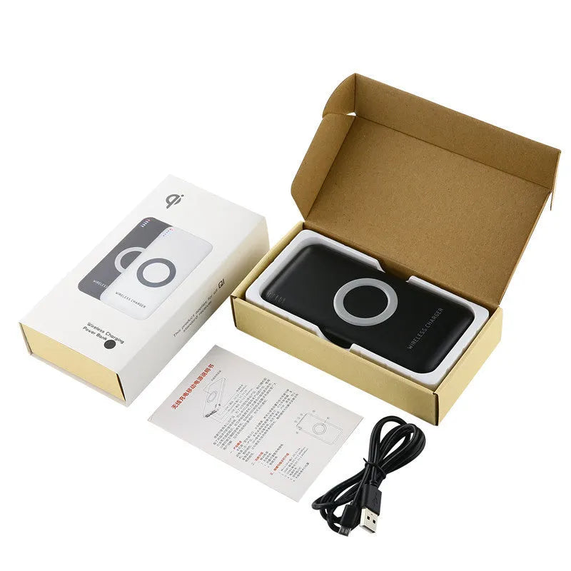 B100 wireless charging power bank in black or white colour showing USB port and wireless charging surface