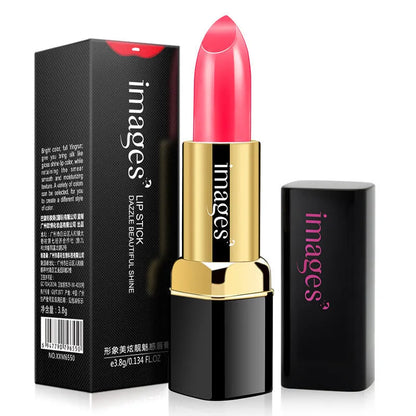 Moisturising lip gloss stick in a compact case, shown in shades like coral red and barbie pink.