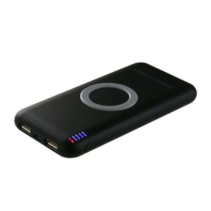 B100 wireless charging power bank in black or white colour showing USB port and wireless charging surface