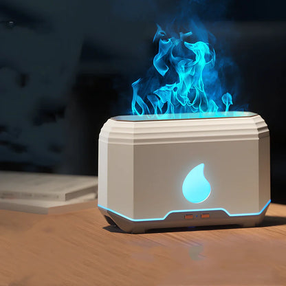 White intelligent flame aromatherapy humidifier with 200ml tank and USB power for mist and oil diffusion