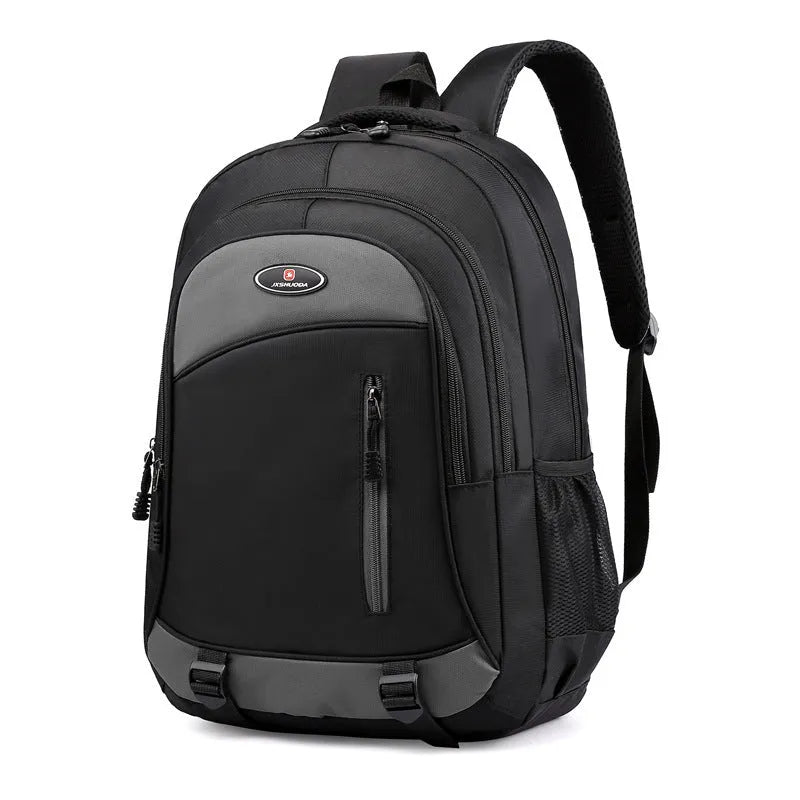 Waterproof nylon high school backpack with air-cushioned straps in black, red, blue, or grey colours