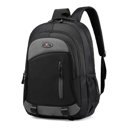 Waterproof nylon high school backpack with air-cushioned straps in black, red, blue, or grey colours
