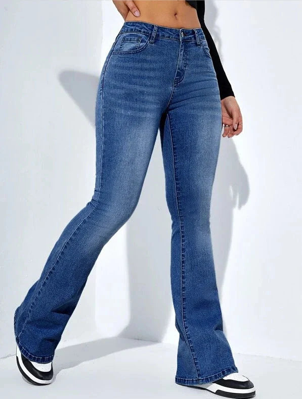Women's slim-fit flared high-waist jeans in cotton stretch fabric