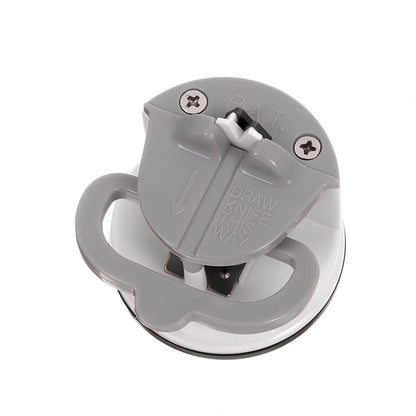 Fixed angle whetstone bar sharpener with tungsten steel slots and arrow indicators on mustard green ABS housing