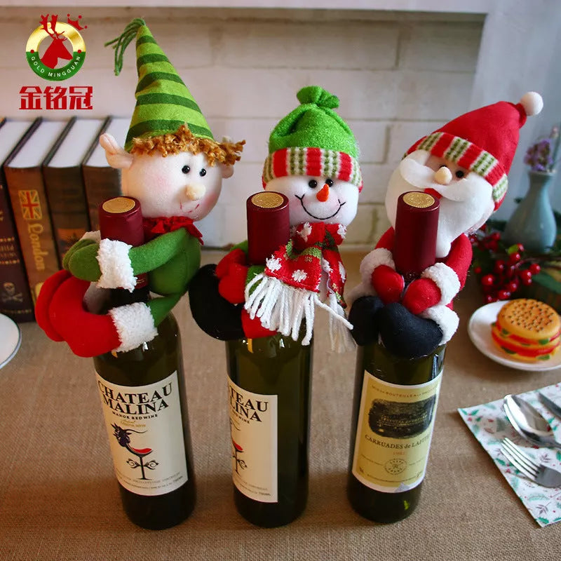 Christmas Santa Claus and wine bottle decoration set for festive holiday cheer