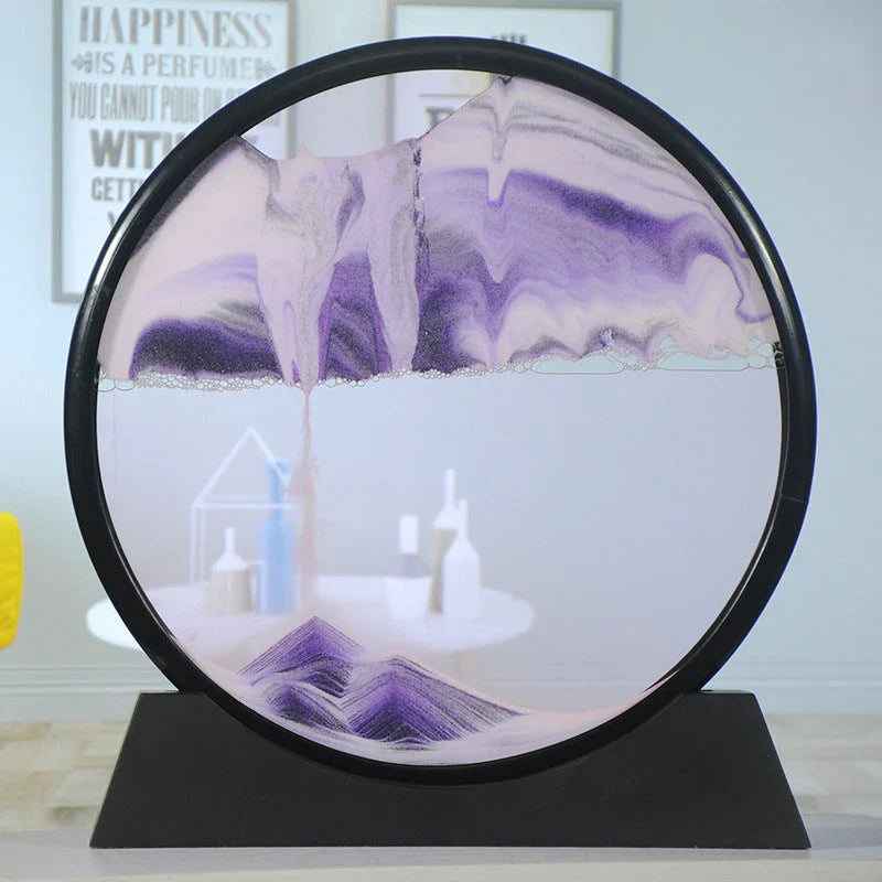 Mesmerizing Quicksand Art: A captivating glass craft featuring the fluid, colorful movements of sand