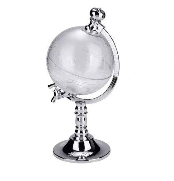 Globe wine decanter with silver stand and transparent globe for elegant drink serving