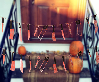 Halloween Horror Knife Flag Pulling Horror Curtain Bed Sheet with multiple horror-themed images