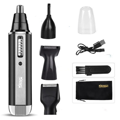 Blue cordless electric shaver and multi-groomer with trimming attachments on a white background.