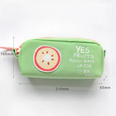 Leather pencil case, 22cm x 9.5cm x 7cm, zip closure, animal and fruit patterns, 18 colours