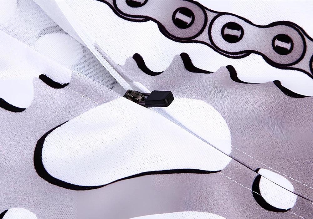 Long sleeve mountain bike cycling jersey in black white with breathable mesh underarms and reflective back for night rides, sizes S-XXL