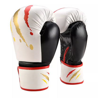 Training boxing gloves in white, red, and black for wrist and palm protection
