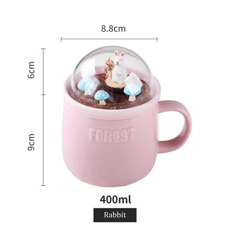 Ceramic Micro Landscape Milk Cup with embossed letters and colorful animal motif