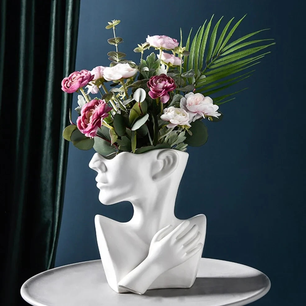 White Nordic-style ceramic vase measuring 25cm tall with minimalist design on wooden table