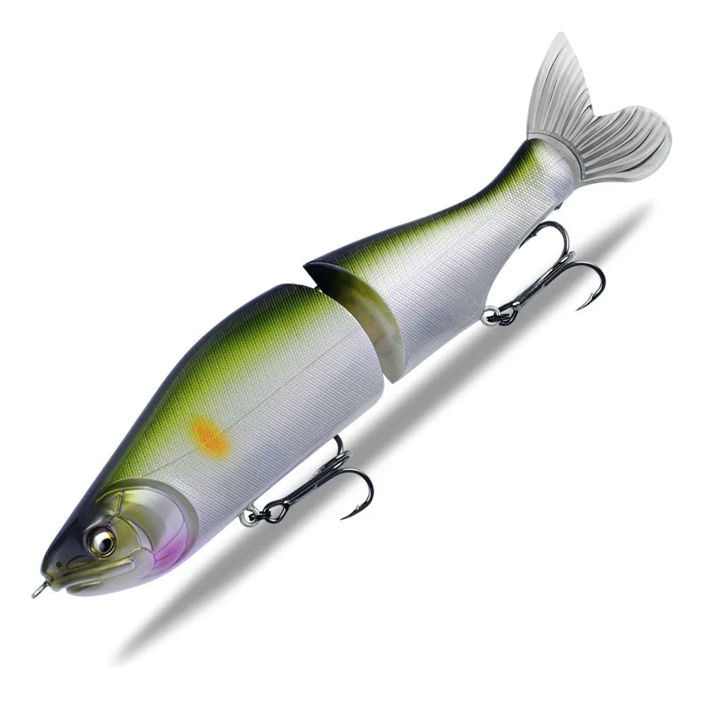185mm hard plastic bass fishing swimming lure in assorted colours on a tackle box.