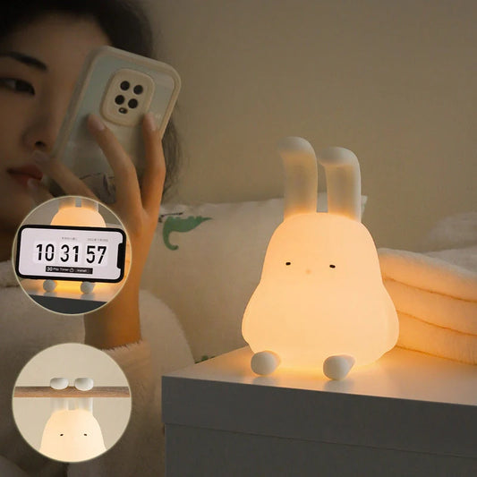 Cute Rabbit Mood Light with dimmable LED and USB charging for kids' rooms