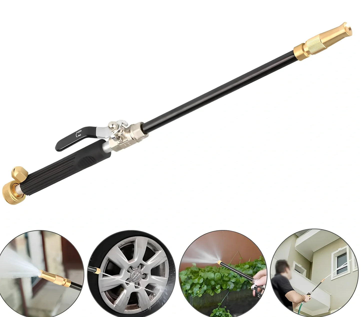 Black high pressure adjustable nozzle water gun with 20MPa output and 10m brass tip spray for garden and car cleaning