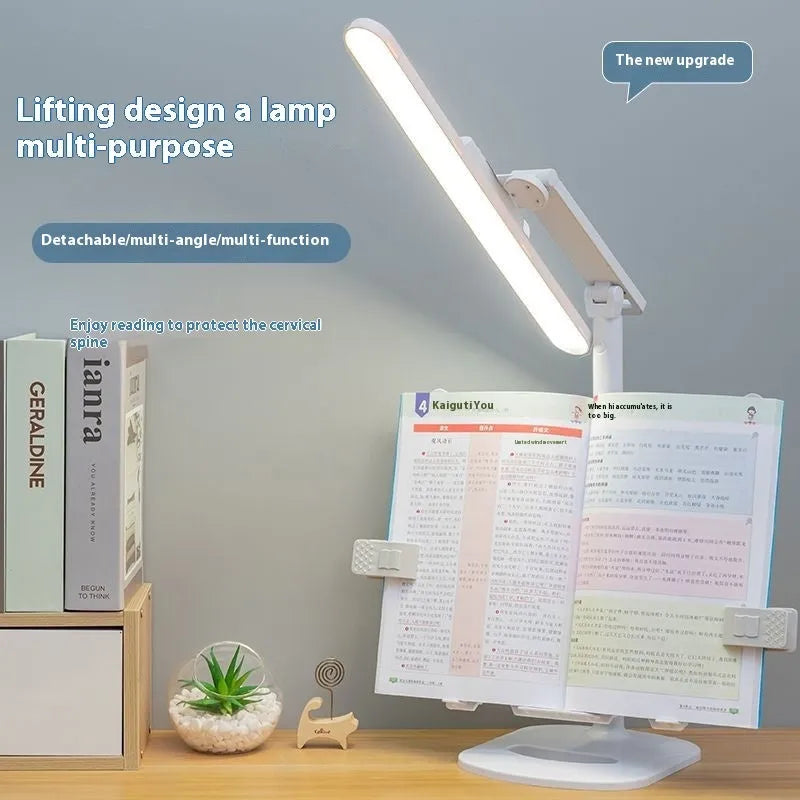 Multifunctional adjustable reading table lamp with colour temperature control on a bookshelf