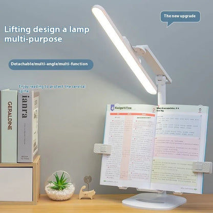 Multifunctional adjustable reading table lamp with colour temperature control on a bookshelf