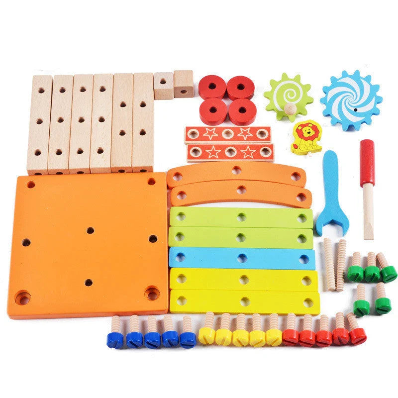 Modular wooden building block chair toy with various design possibilities