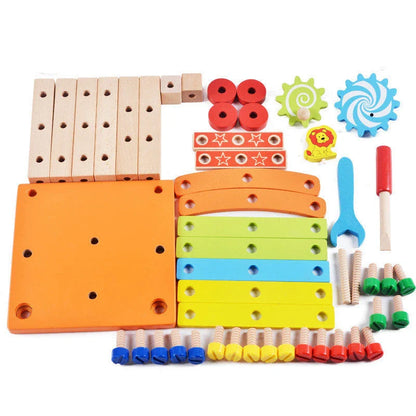 Modular wooden building block chair toy with various design possibilities