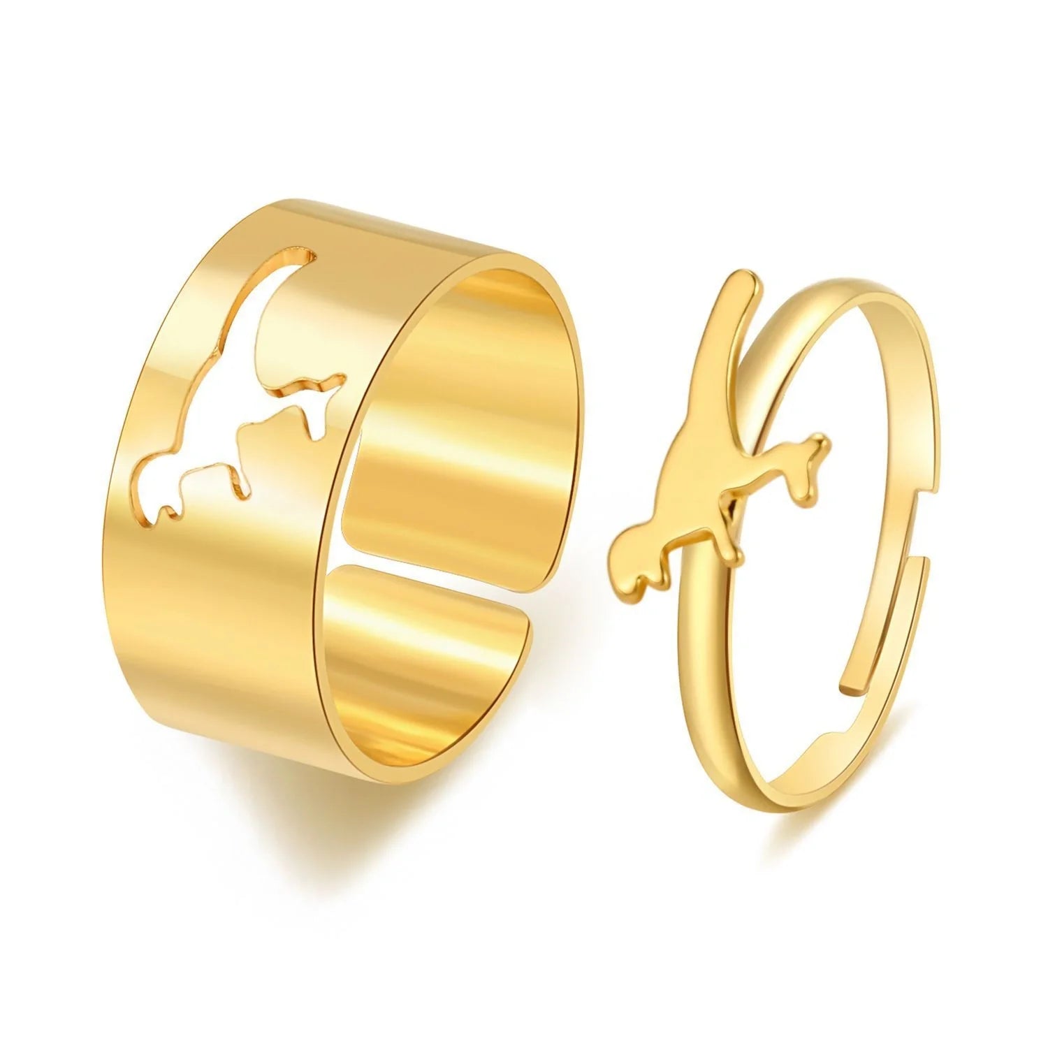 Trendy Adjustable Butterfly Couple Rings Set in gold and silver, perfect for punk style lovers