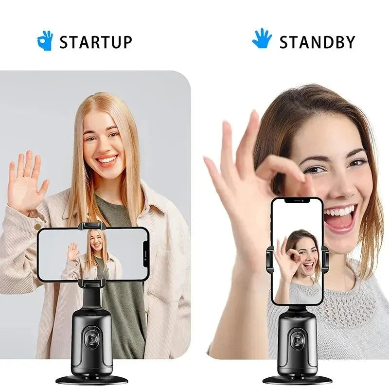 360° Auto-Tracking Smartphone Gimbal with AI Face Tracking, Stabilization, and 360° Rotation for Vlogging, Live Streaming, and Video Recording