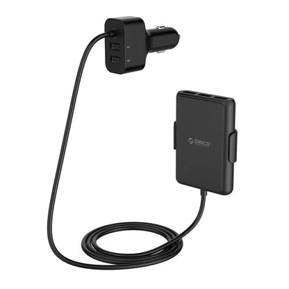 ORICO black 5-port car charger with QC3.0 and 1.8m cord for 12V/24V cigarette lighter sockets
